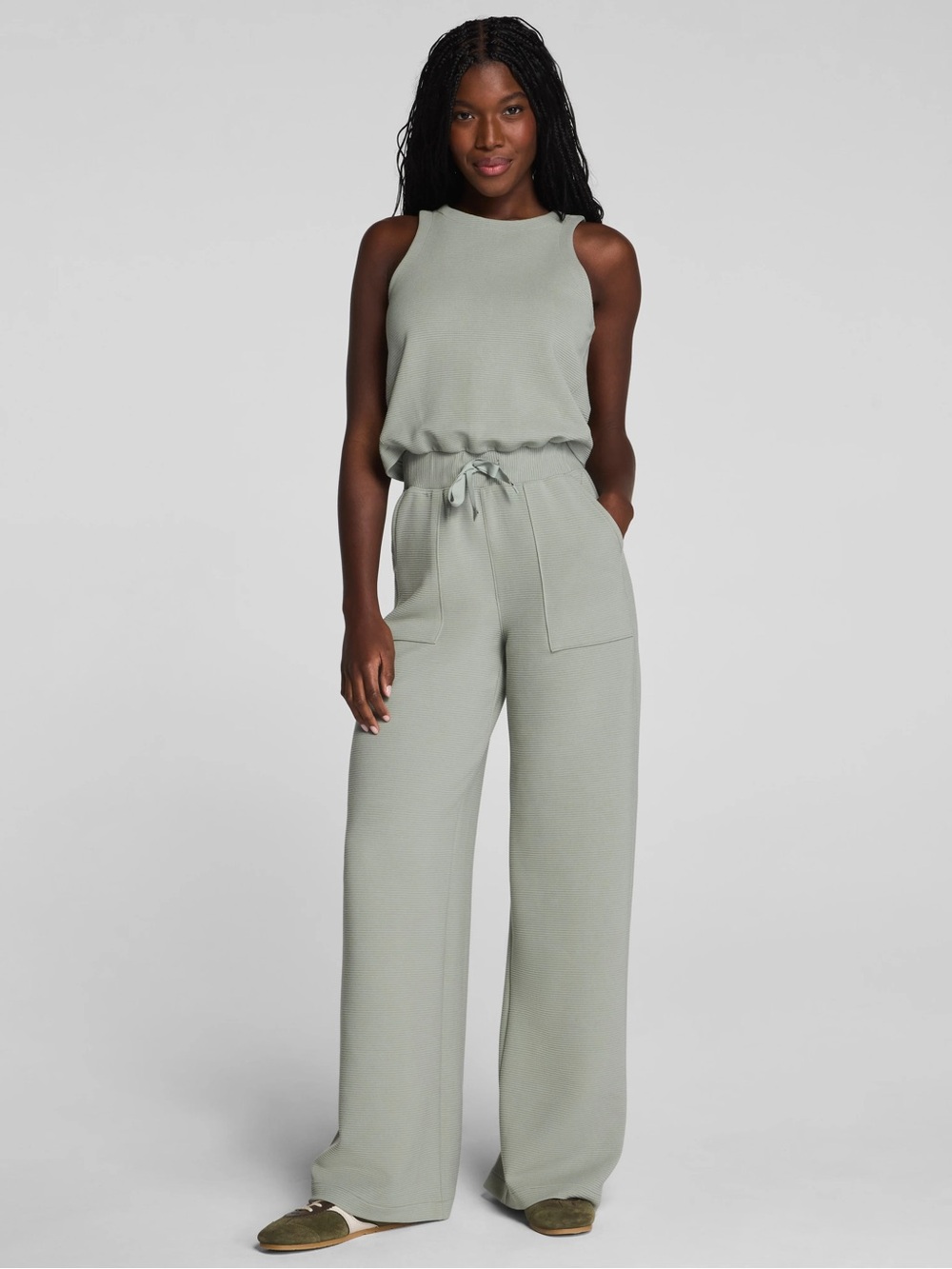 Spanx AirEssentials French Rib Sleeveless Jumpsuit - Sage, MP